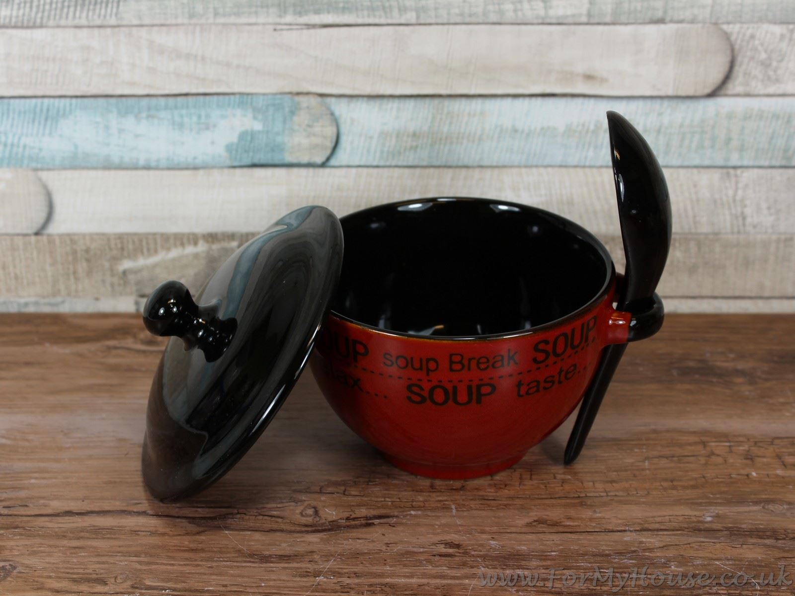 Soup bowl with black lid and spoon soup break eBay