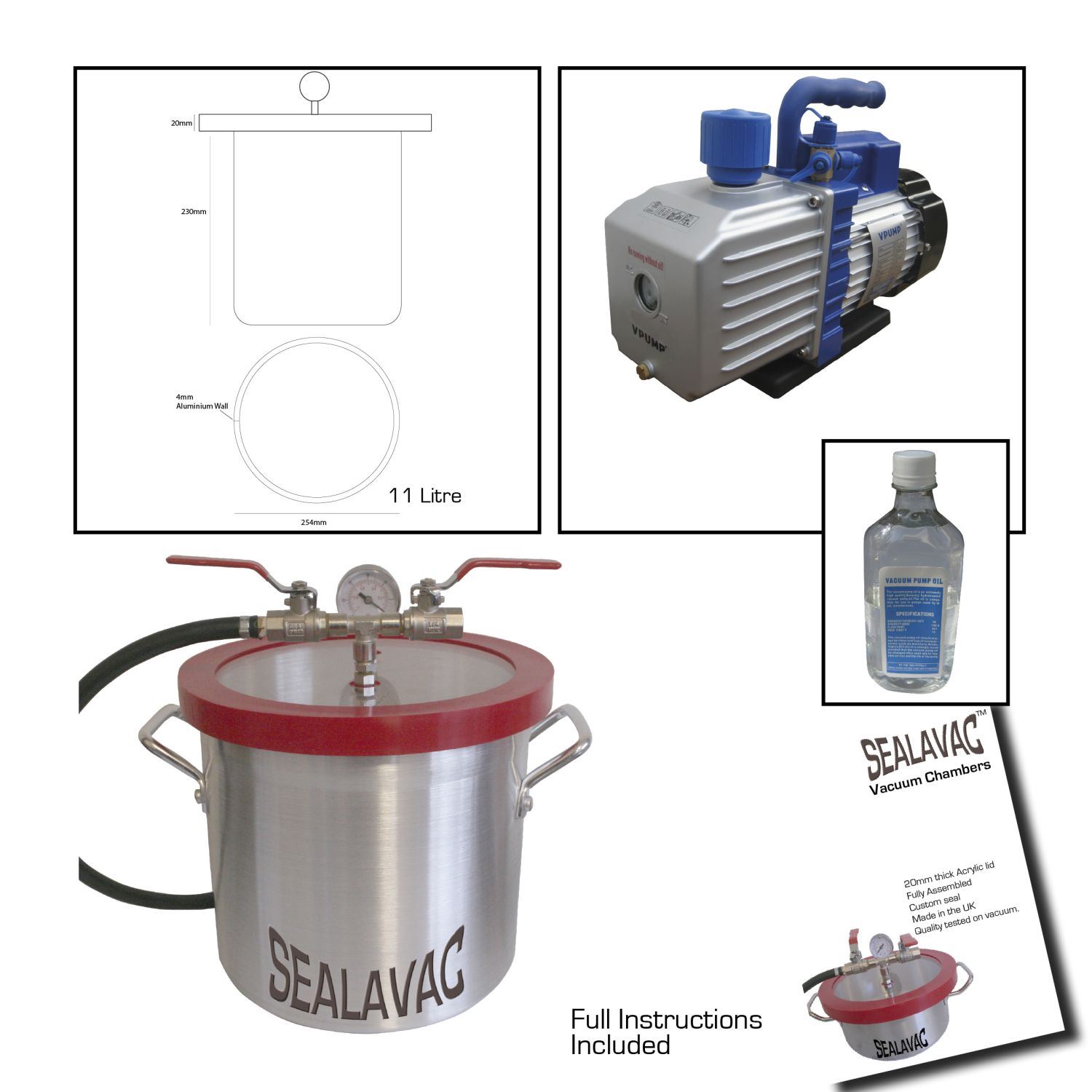 SEALAVAC 11L Aluminium Vacuum Degassing Chamber and Vacuum Pump eBay