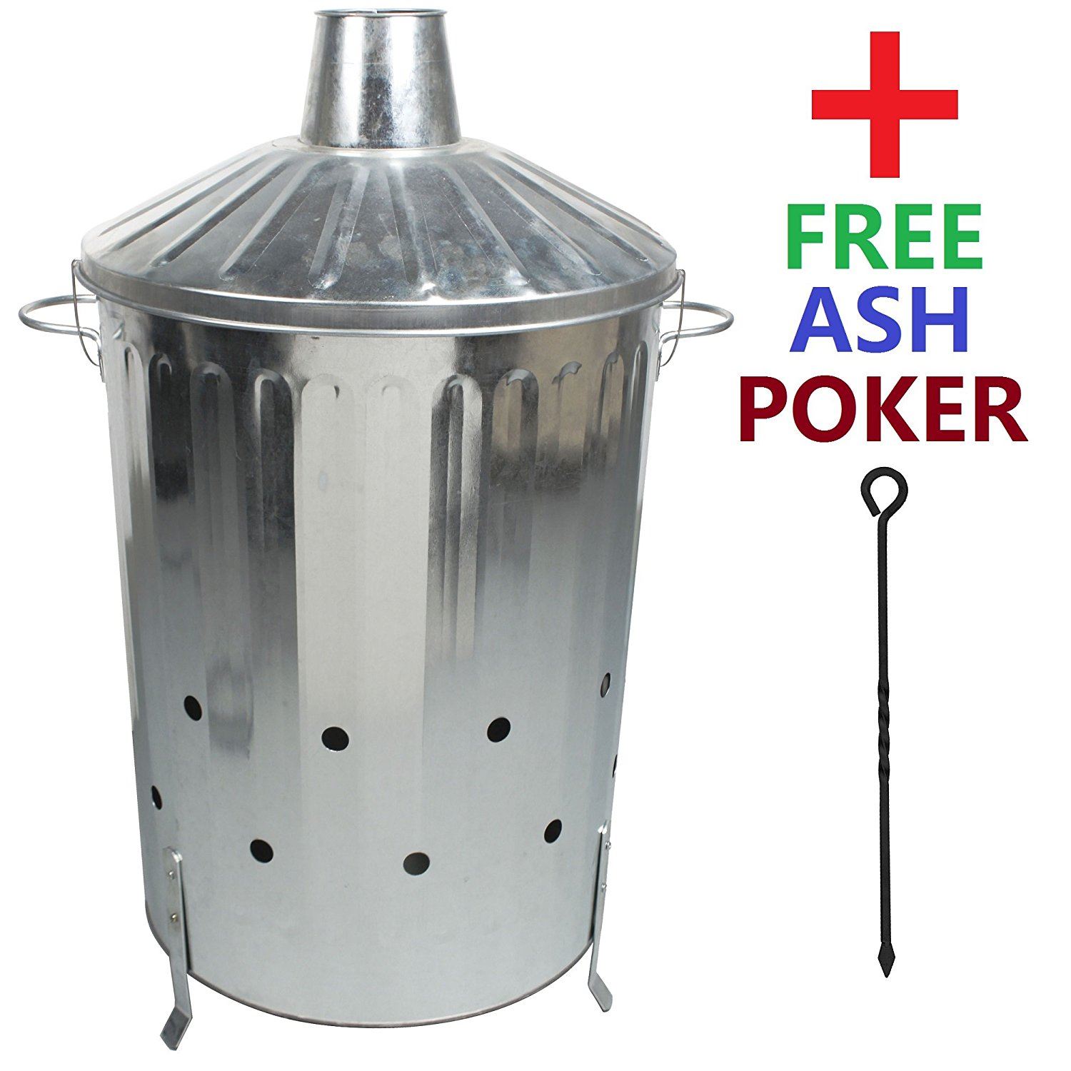 90 Litre XLarge Metal Incinerator Fire Burning Bin + Free Ash Poker eBay