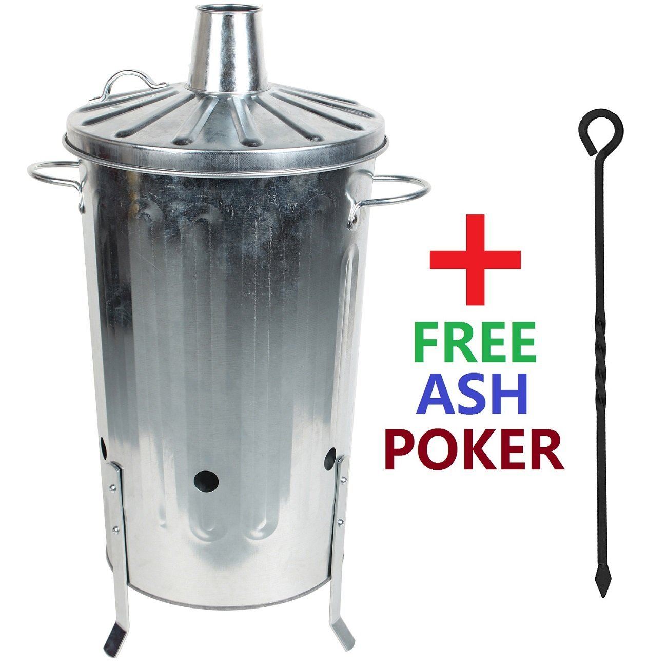 Small Medium Large Metal Incinerator Fire Burning Bin with Lid + Free