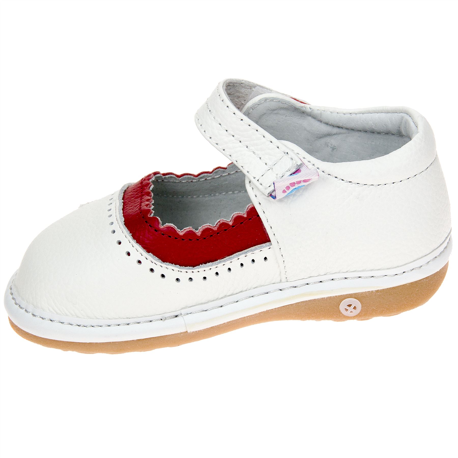 Mädchen Kleinkind Kinder echt Leder QuietschSchuhe mattweiß & roten Zierleiste eBay