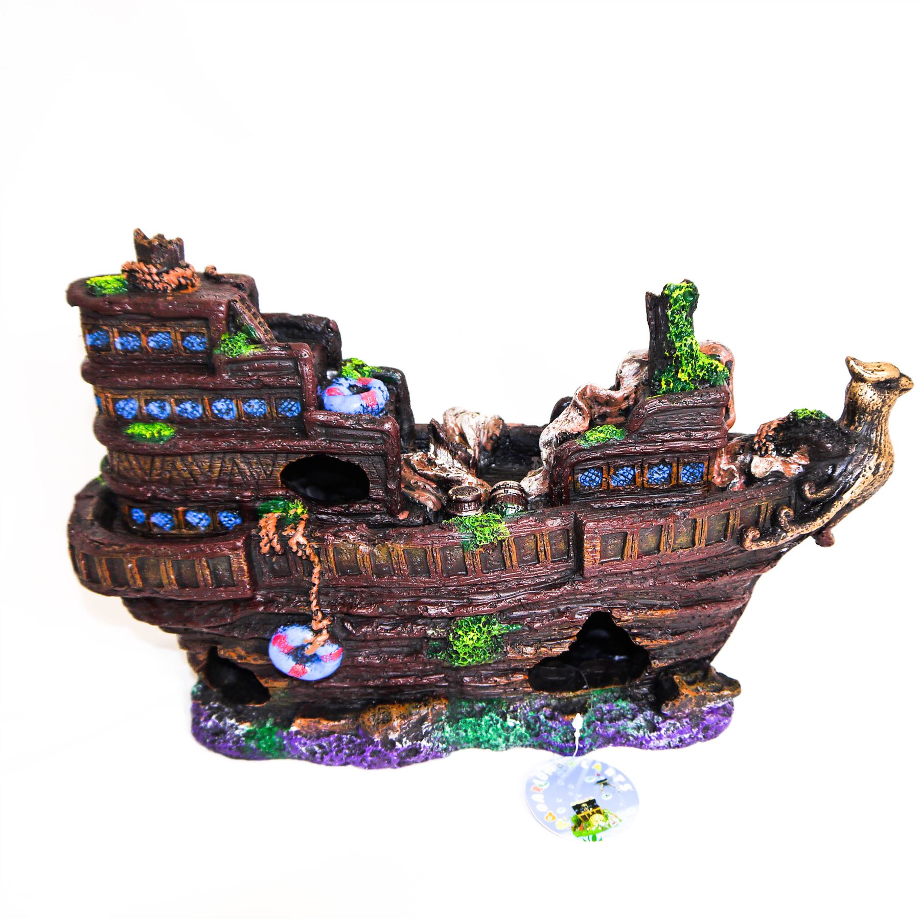 Large Sunken Galleon Aquarium Fish Tank Shipwreck PolyResin Ornament