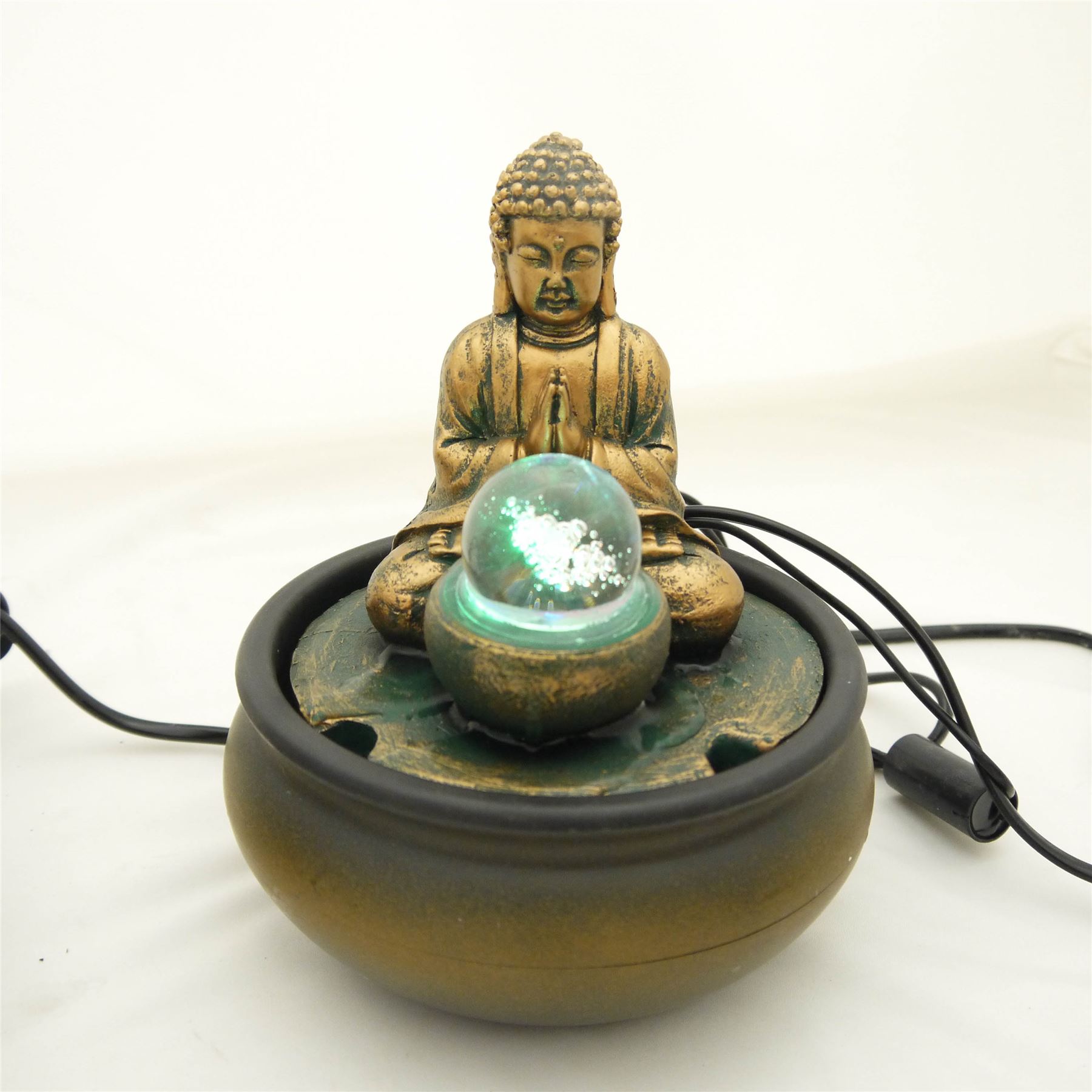 Table Top Indoor Buddha Water Feature with Spinning Ball Pump Coloured