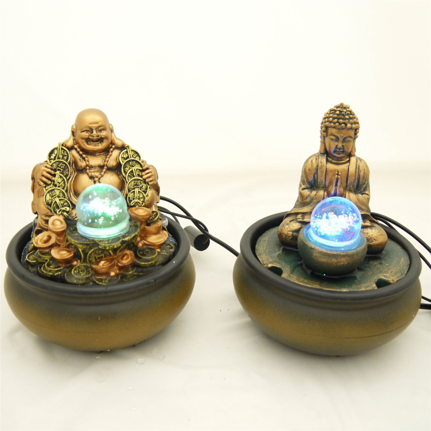Table Top Indoor Buddha Water Feature with Spinning Ball Pump Coloured