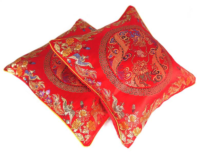 Cushion Covers 2 Pieces Oriental Chinese 16x16'' Red Silk Dragon Design New