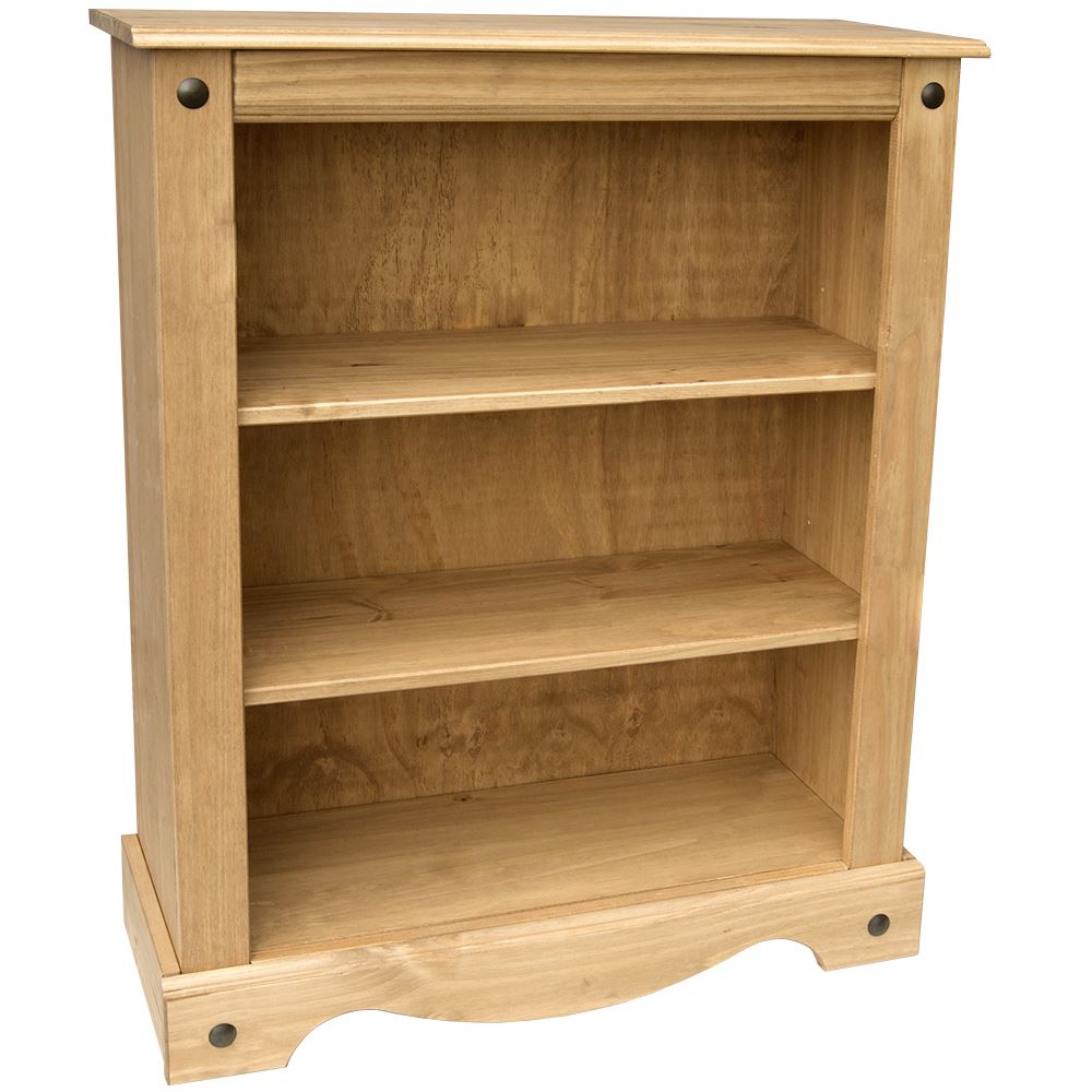 Corona Bookcase Solid Pine Wood Waxed Rustic Finish Unit Shelves Low