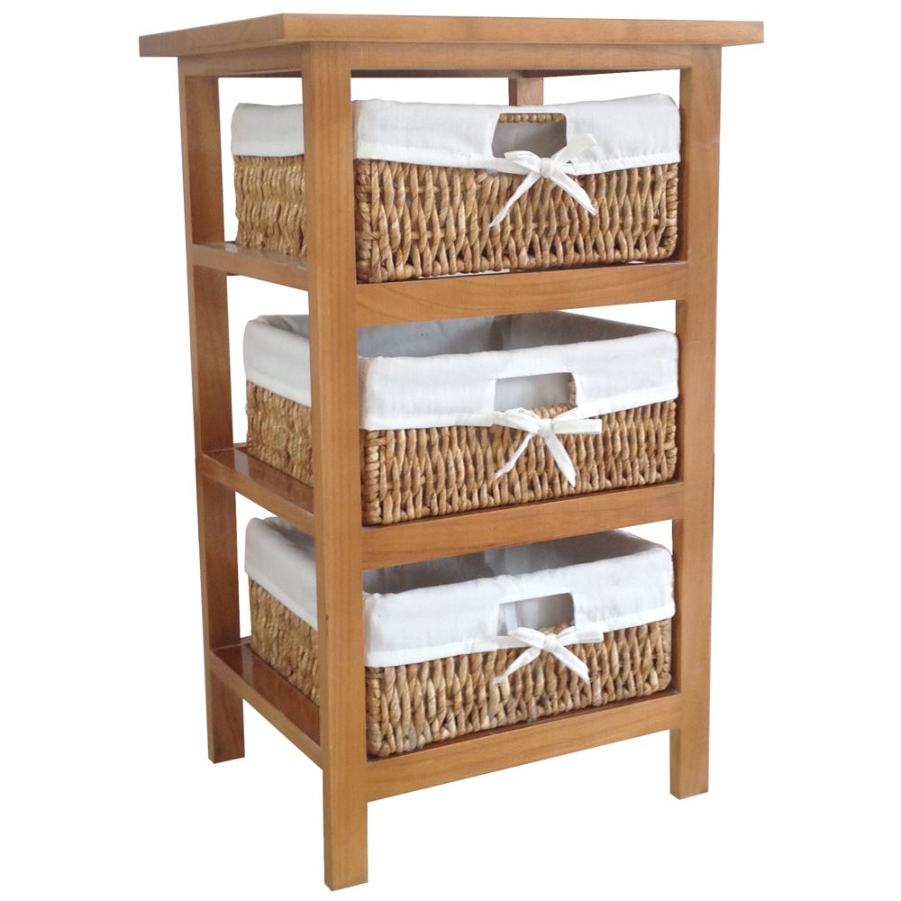 Maize Storage Unit 3 Drawer White Brown MultiColoured Basket Drawers