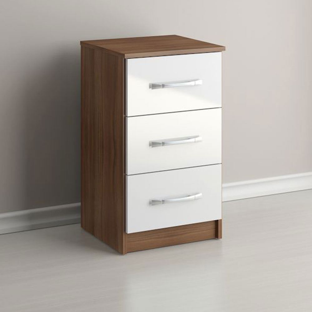 Lynx 3 Drawer Bedside High Gloss Black White Cream Walnut New