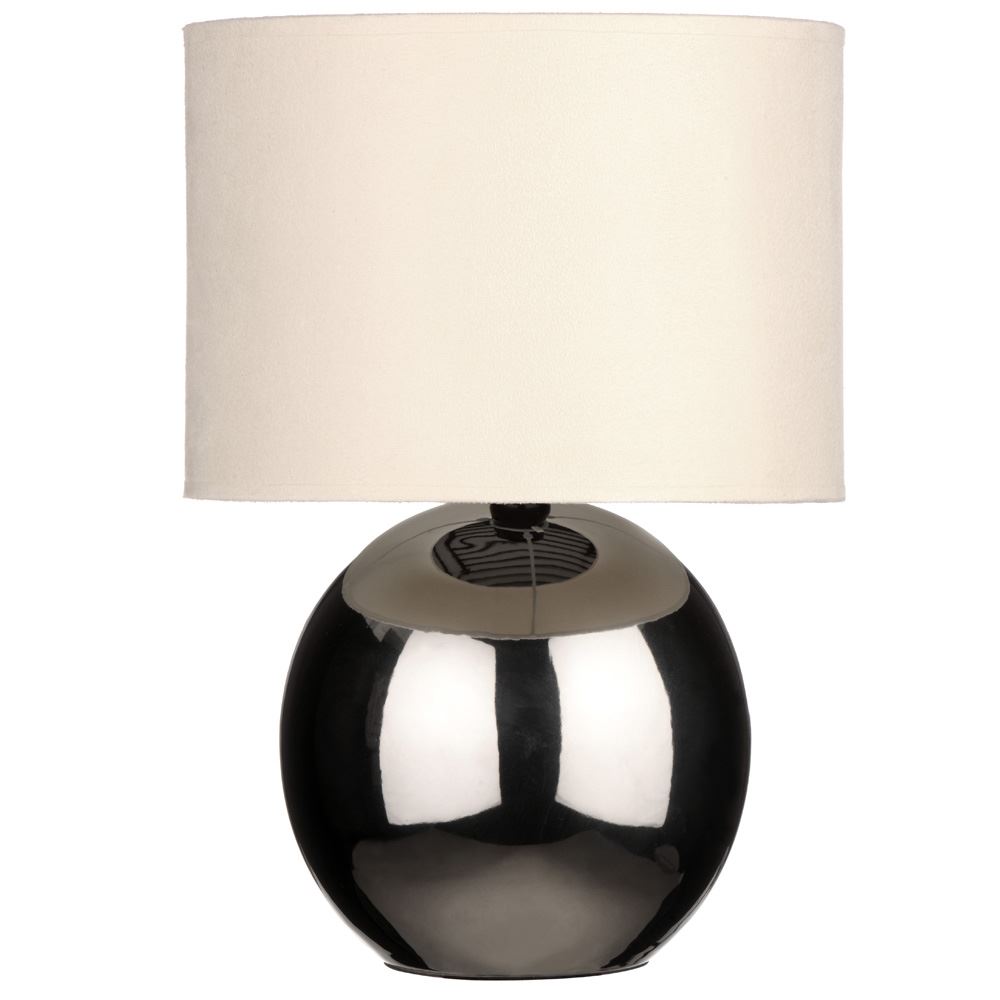 Table Lamp Retro Bedside Chrome Ceramic Base With Beige & Black Shade