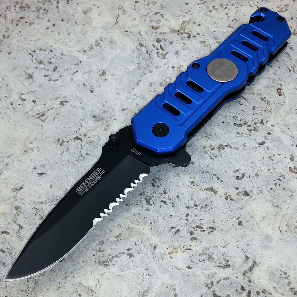 8” Seals Blue Spring Assisted Tactical Rescue Pocket Knife w/ Glass