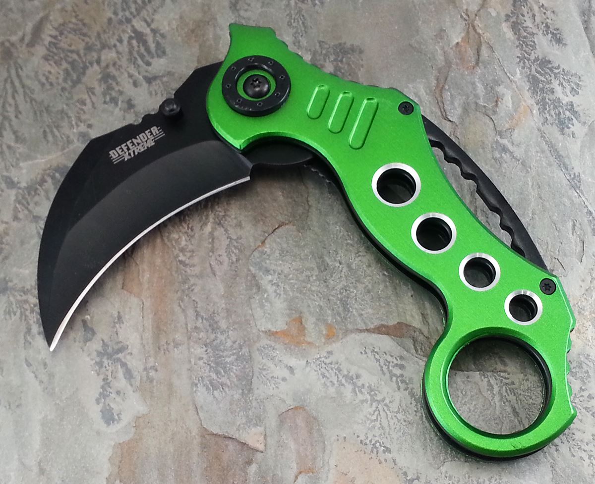 JTEC Spring Assisted Green KARAMBIT SS Blade Folding Pocket Knife