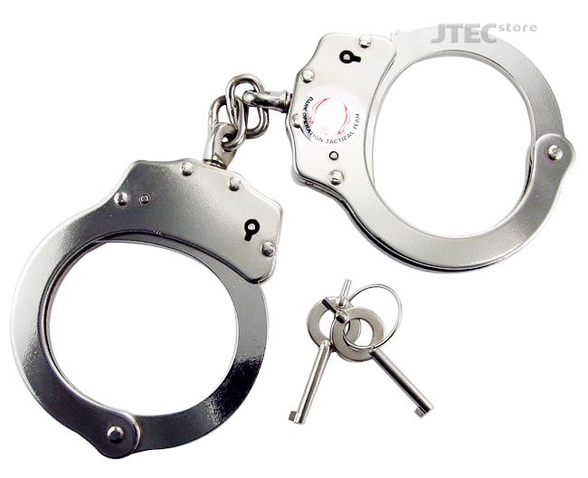 Police Handcuffs NICKEL PLATED Double Lock REAL Hand Cuffs w/Keys