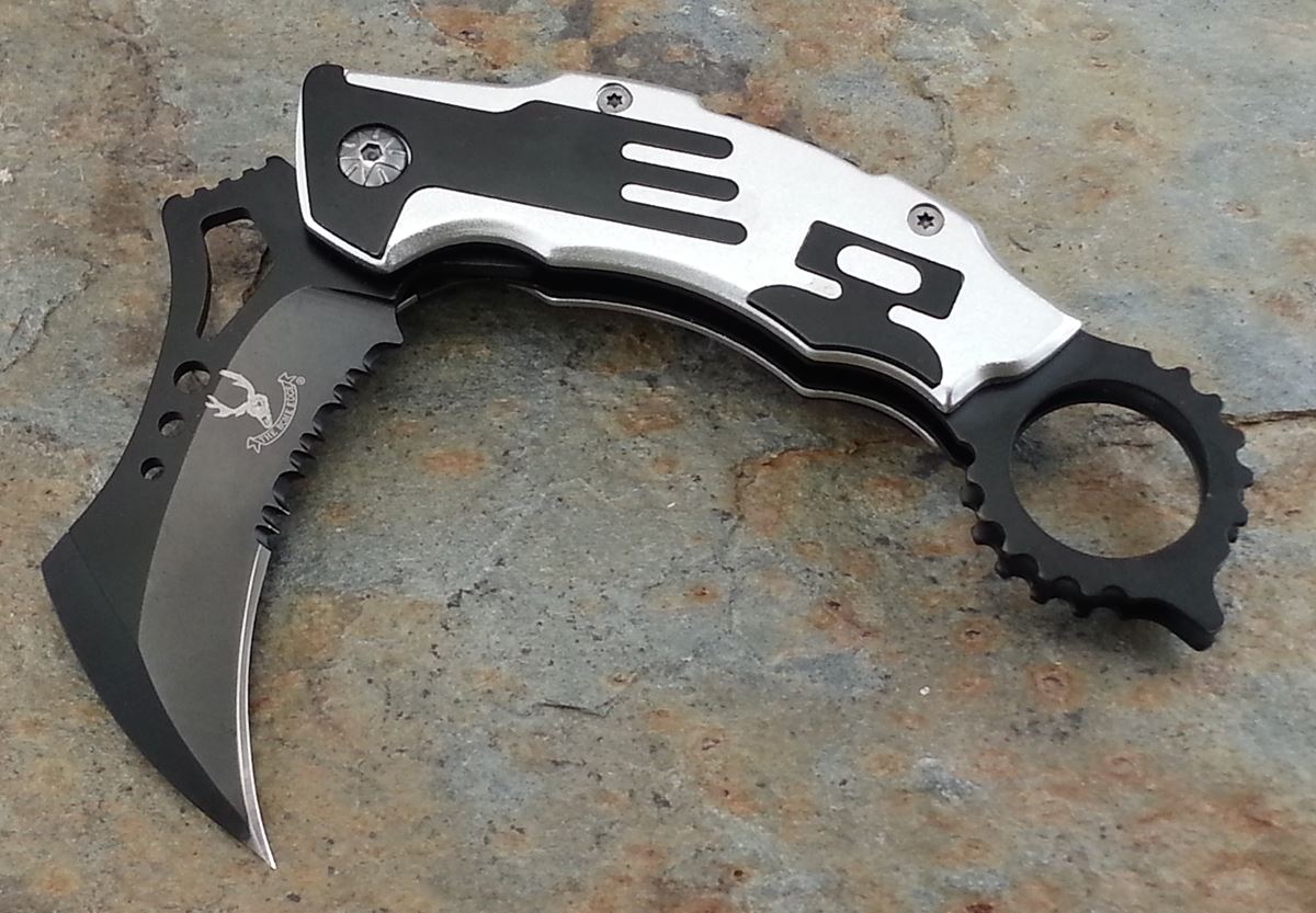 JTEC Spring Assisted KARAMBIT Folding Pocket Knife with Belt Clip