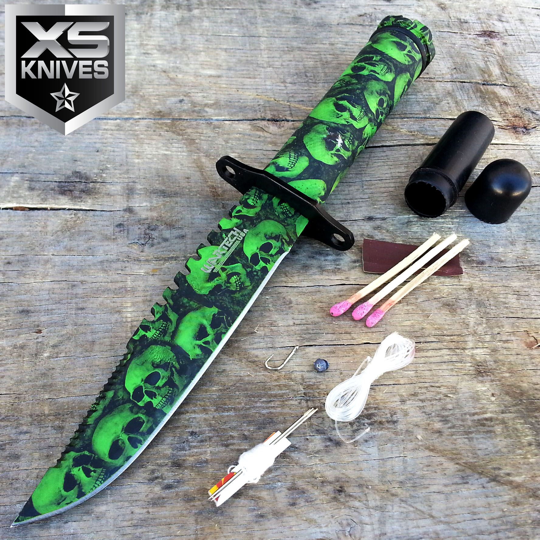 8.5" WARTECH Green Camo Skull Design Hunting Survival Knife w/ Kit & Sheath eBay