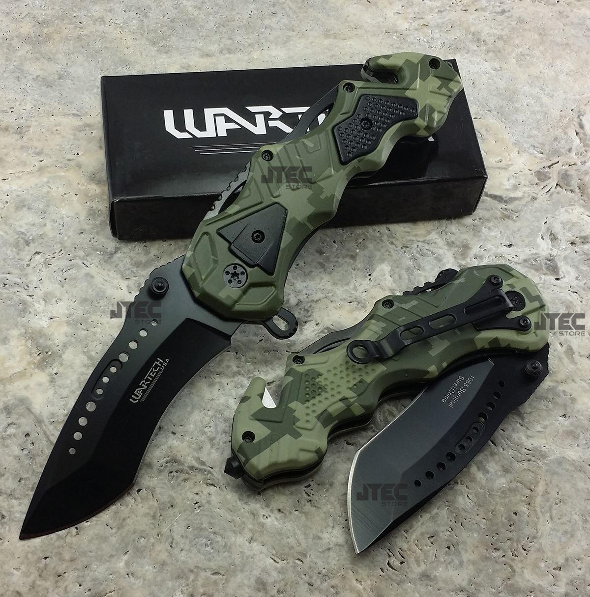9" Assisted Open DIGITAL GREEN CAMO Rescue Pocket Knife Tactical Knives