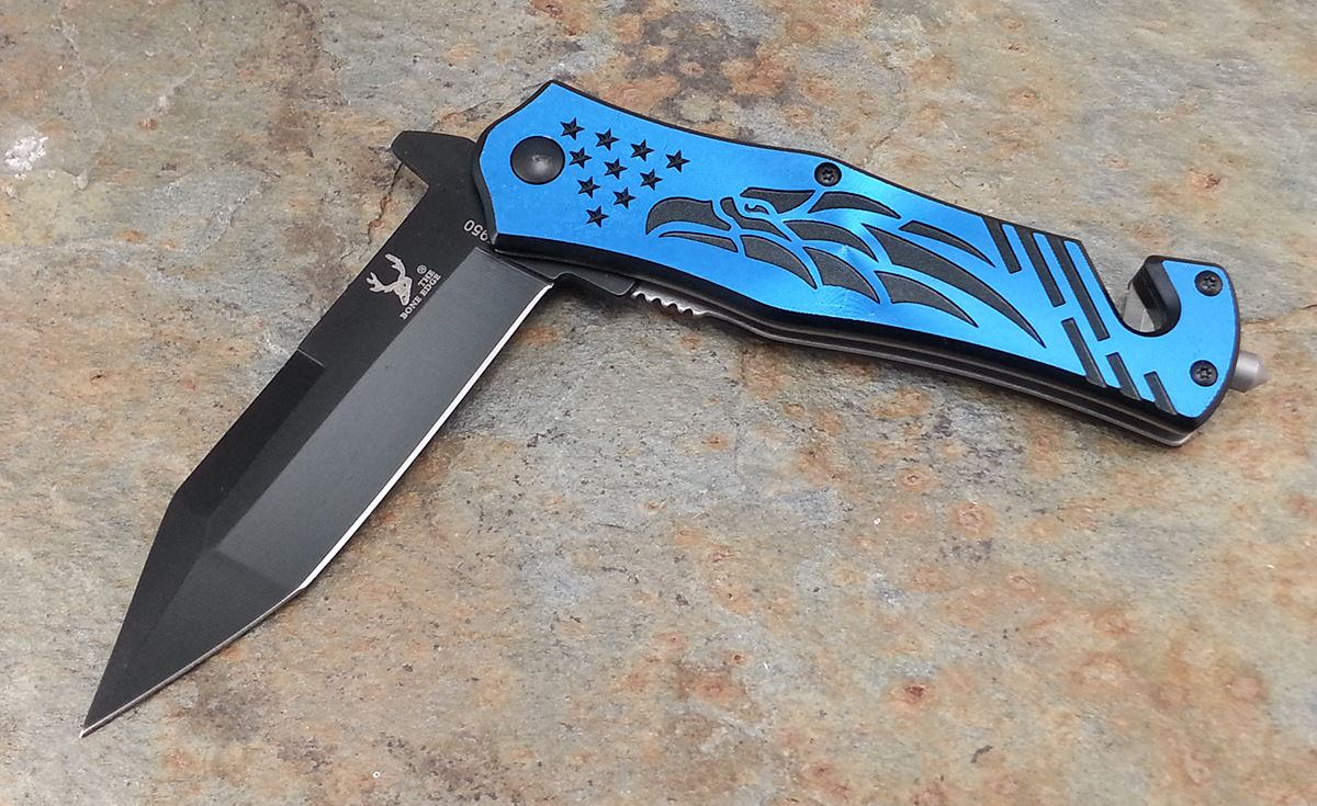 8.25" JTEC Spring Assisted FALCON Blue/Black Folding Pocket Knife