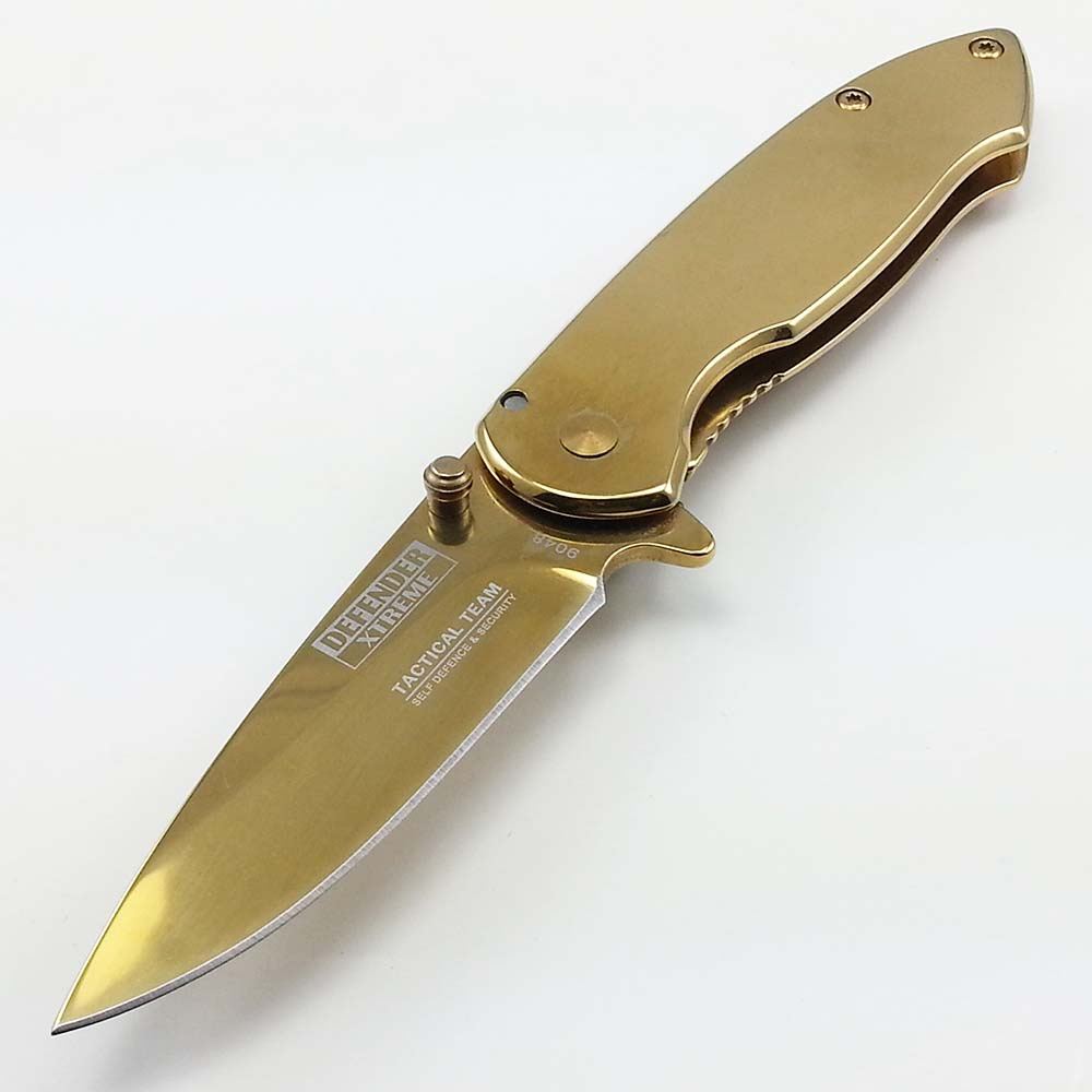 6.5" Defender Xtreme Golden Knife Spring Assisted Pocket Folding Knife