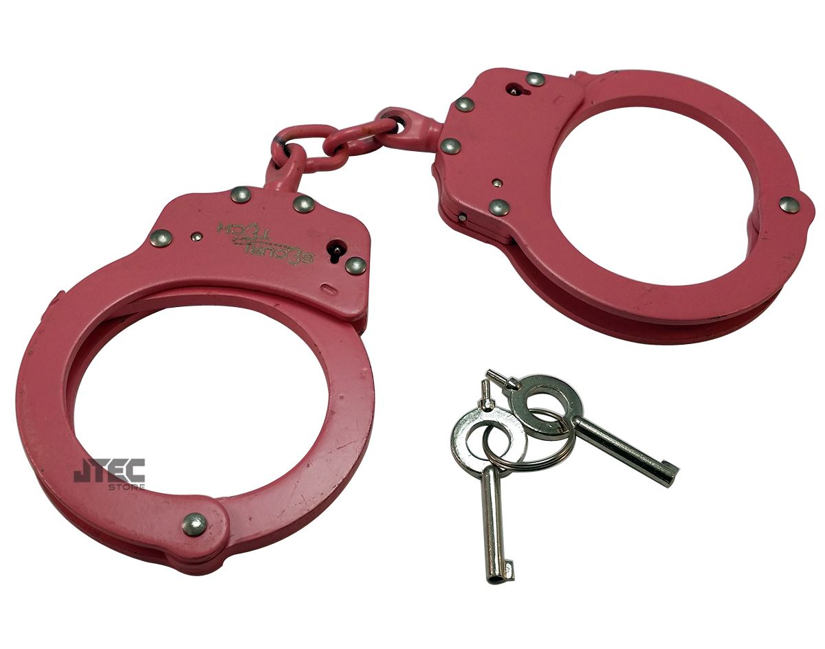 REAL PINK Police Handcuffs STEEL Double Lock W/ Pouch and 2 Keys JC06