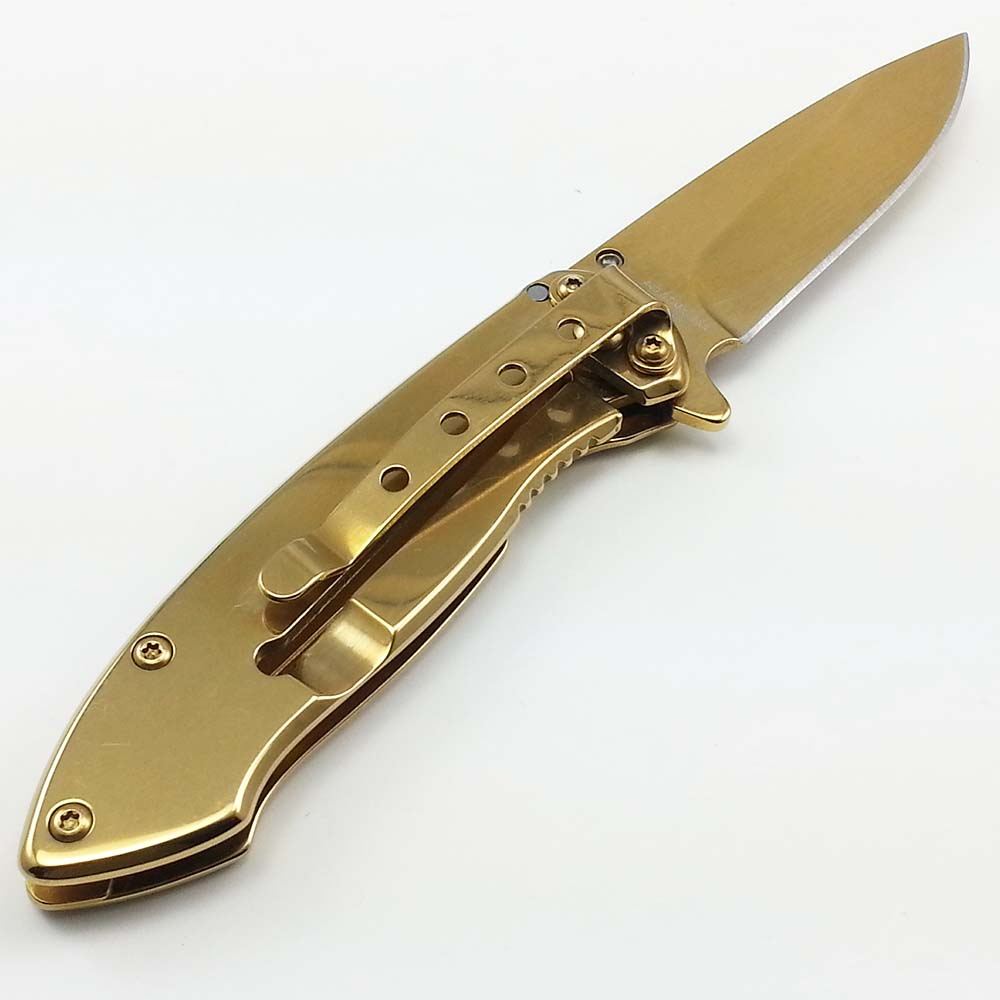 6.5" Defender Xtreme Golden Knife Spring Assisted Pocket Folding Knife