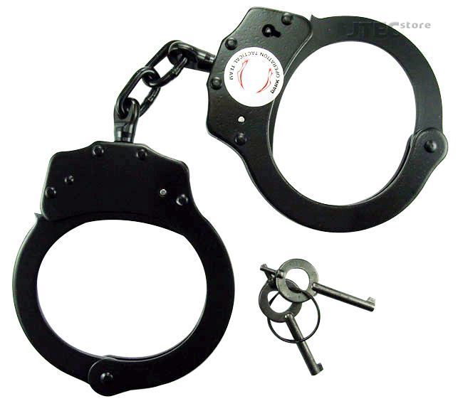 2PC Police Handcuffs BLACK STEEL Double Lock AUTHENTIC Hand Cuffs w