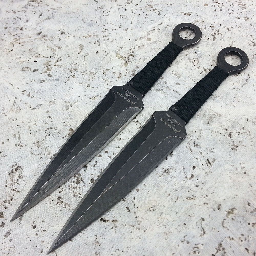 2pc 7.5" Tactical Survival Black Ninja Throwing Knives Combat Dagger W
