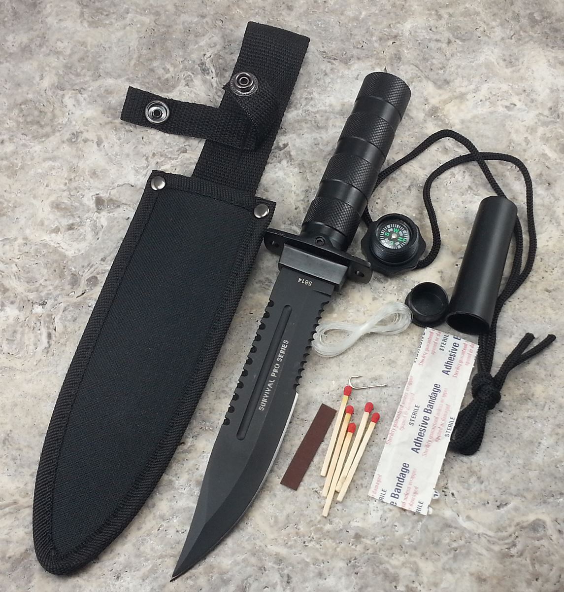 10.5" THE BONE EDGE SURVIVAL FIXED BLADE TACTICAL HUNTING KNIFE W/ SURVIVAL KIT eBay
