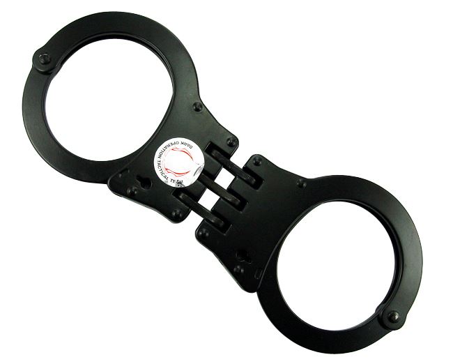 BLACK Handcuffs REAL Double Lock TRIPLE HINGED Police Hand Cuffs W/ 2