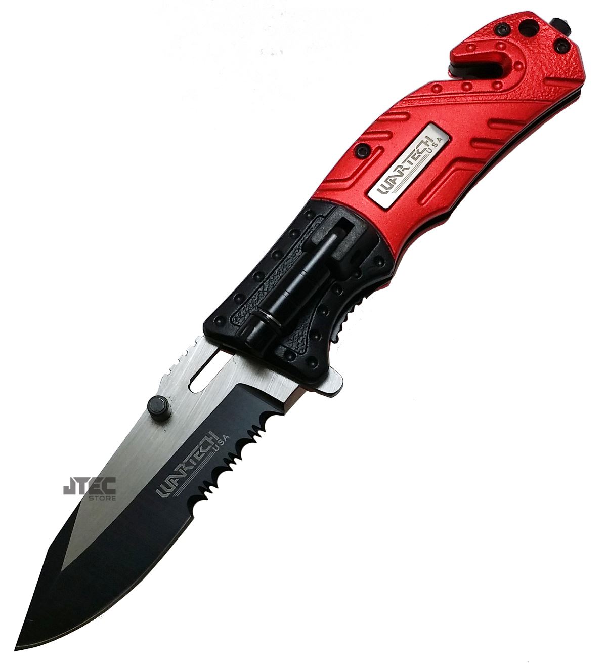 Wartech RED Spring Assisted LED Light Glass Breaker Folding Pocket