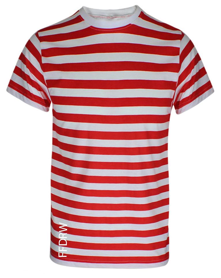 MENS BOYS WHERE'S WALLY RED & WHITE STRIPE TSHIRT TOP GLASSES HAT COSTUME LOT eBay