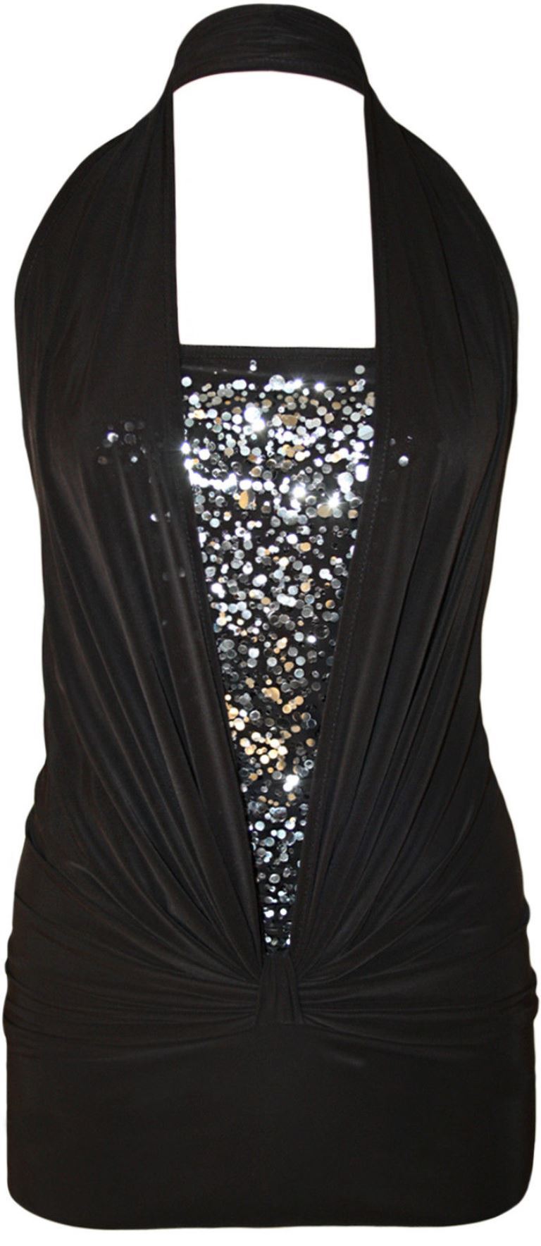 Ladies Sequin Halter Neck Ruched Boob Tube Womens Stretch Sleeveless Top 8 - 16