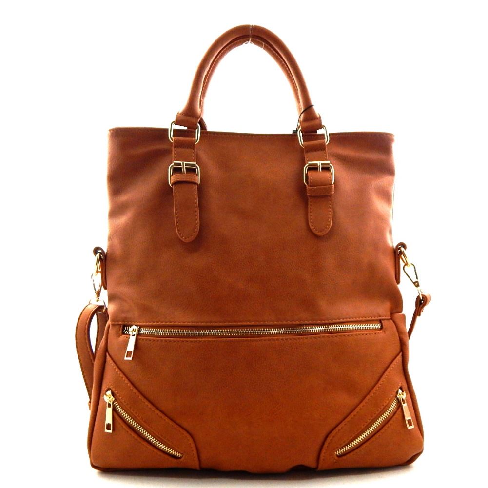 4 Colors Multi Pocket Fold Over Fashion 2way Tote Shoulder Crossbody