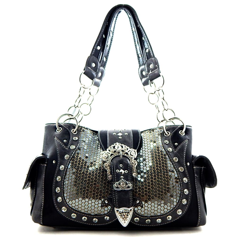 [5 COLORS] Western Belt Buckle Sequin Concealed Carry Gun Pocket Tote