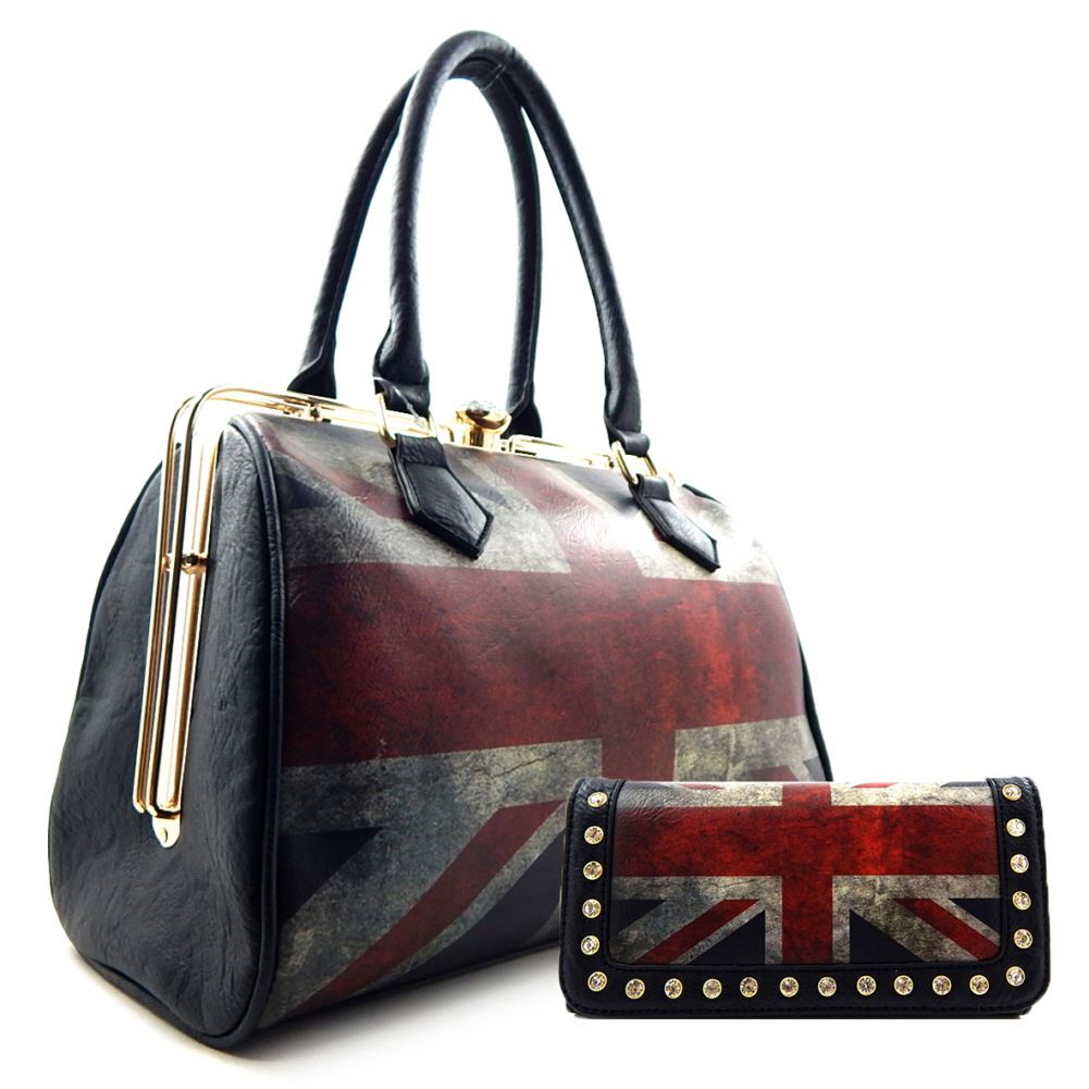 [2 COLORS] Union Jack UK Flag Jewel Clutch 2 Way Satchel Bag Purse Wallet SET eBay