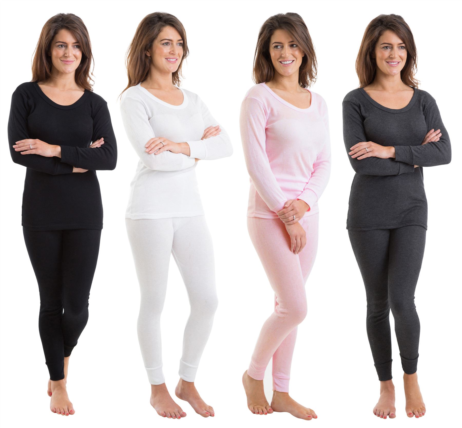 Multi Pack Womens/Ladies Thermal Underwear Sets, Tops With Long Pants