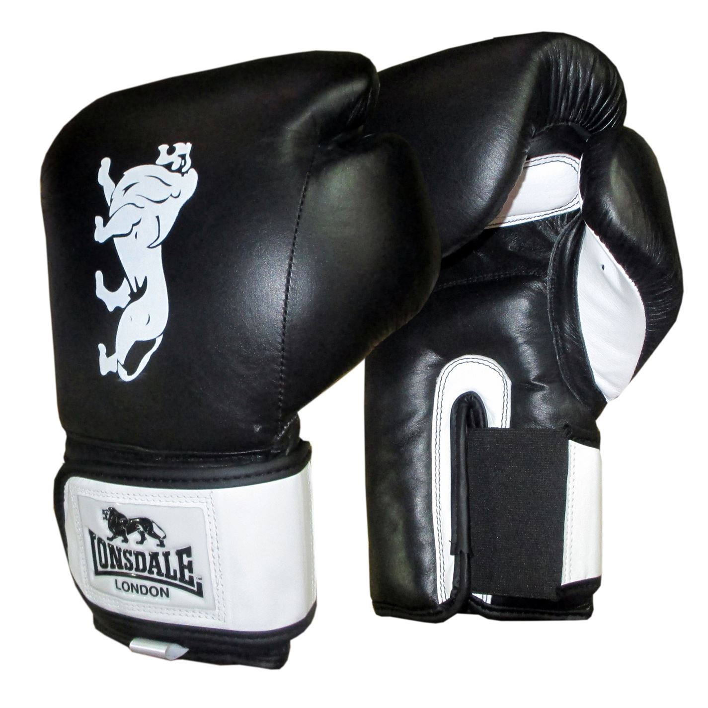 Lonsdale Leather Muay Thai Boxing Gloves Black/White Gym Fitness