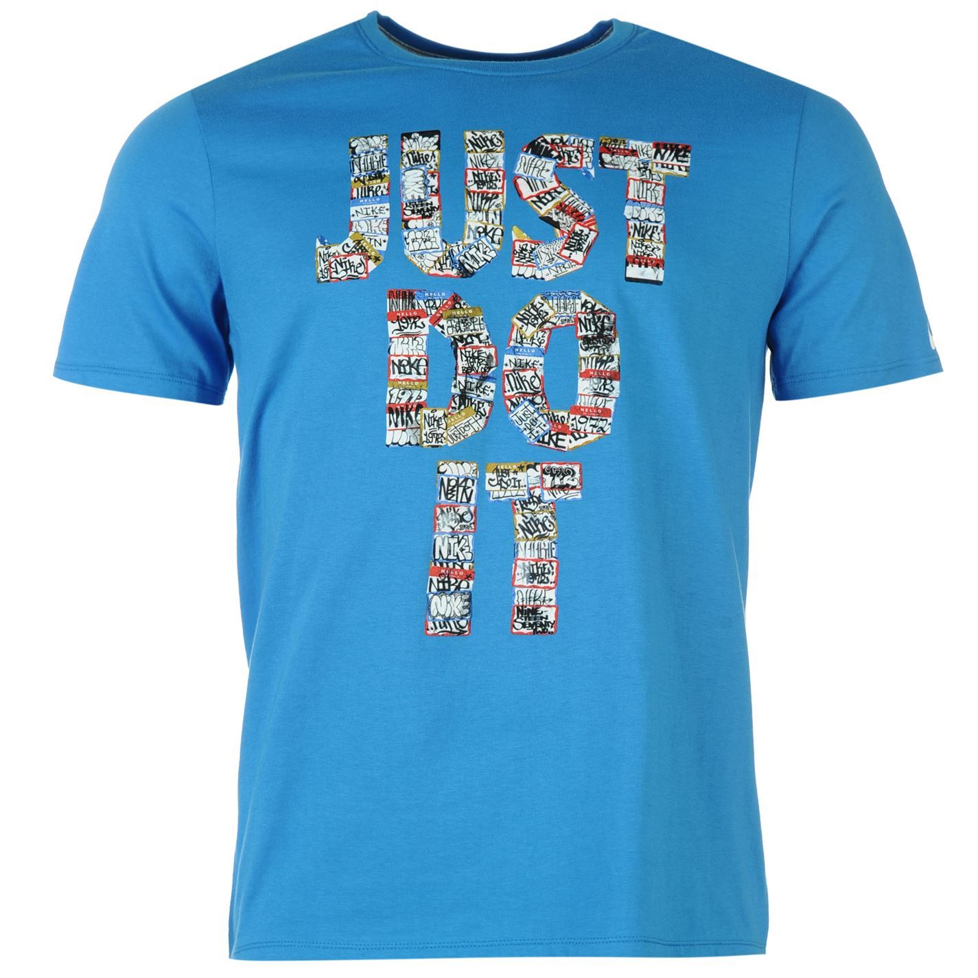 Nike Just Do It Sticker QTT TShirt Mens Blue Top Tee Shirt eBay