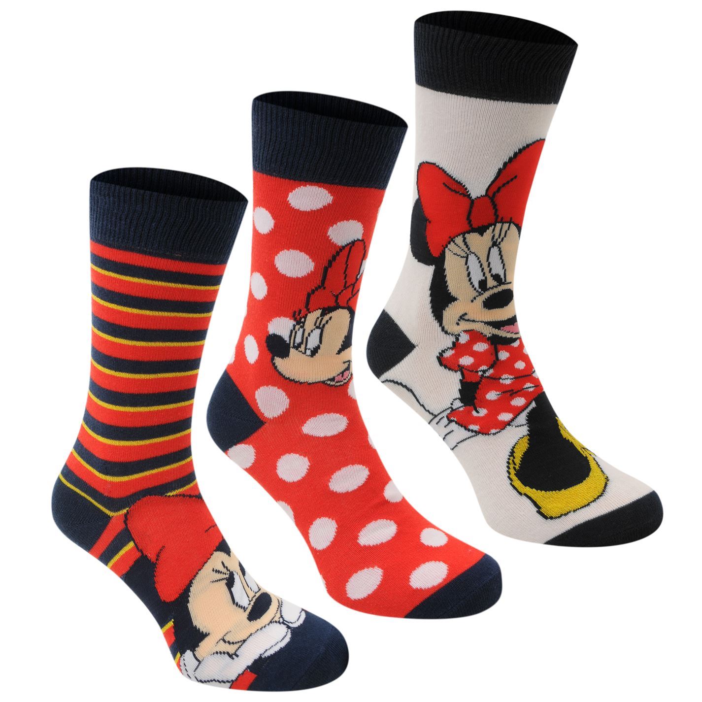 Disney Minnie Mouse Crew Socks 3 Pack Womens Black/Red ...