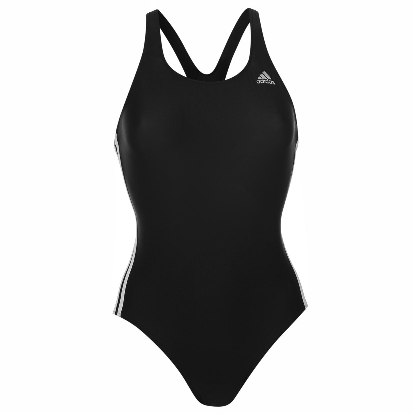 adidas 3 Stripe 1 Piece Swimsuit Ladies Black/White Swimming Swimwear