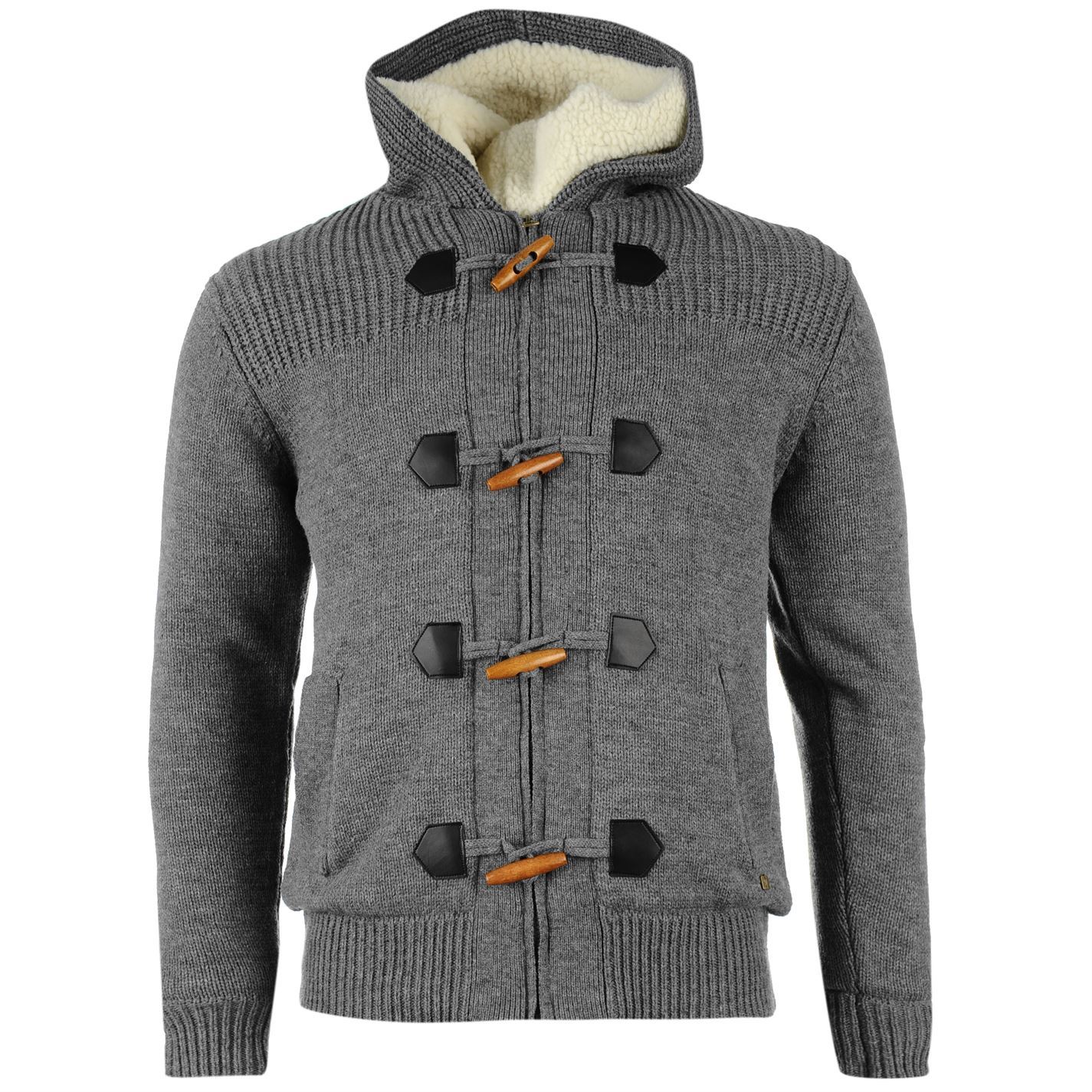 Kangol Toggle Fleece Knitted Cardigan Sweater Mens Charcoal Jumper