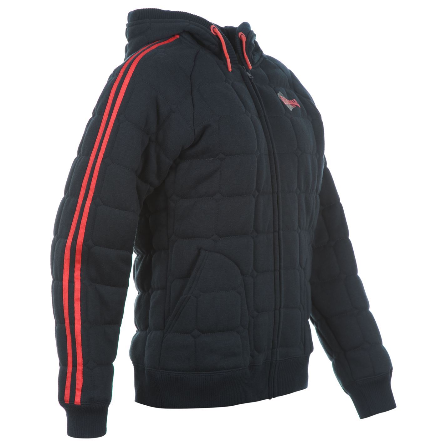 LONSDALE LONDON Womens Quilted Hoodie Jacket Ladies Zip 2 Stripe Hoody