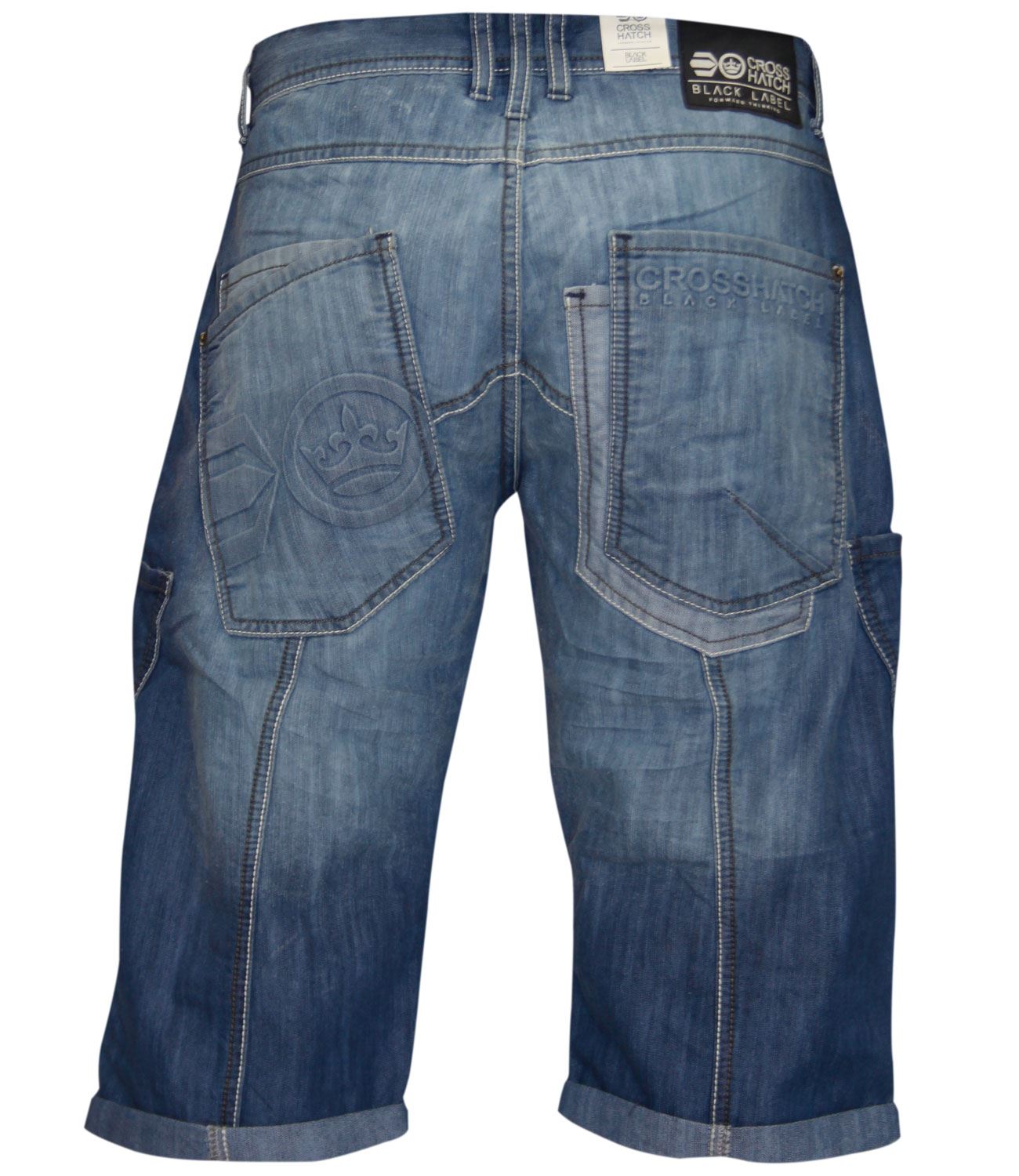 New Mens Designer Crosshatch Jeans Branded Three Quarter Denim Embossed