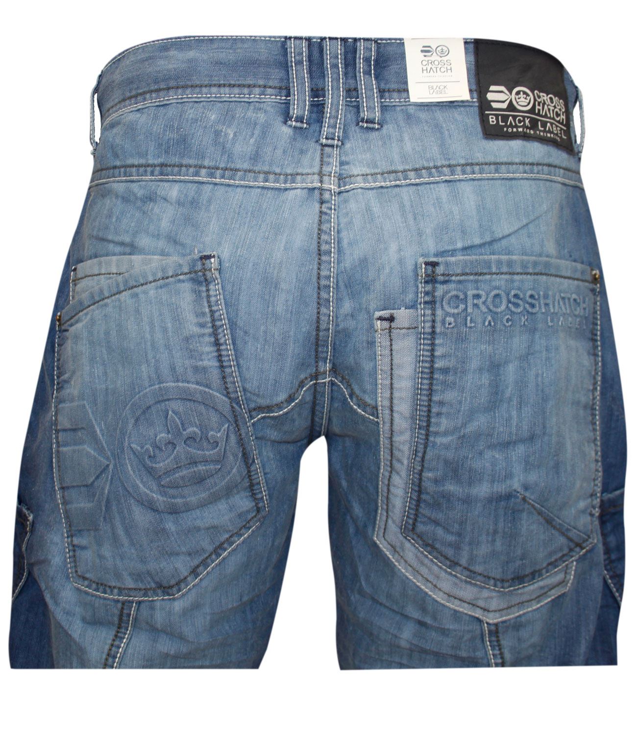 New Mens Designer Crosshatch Jeans Branded Three Quarter Denim Embossed