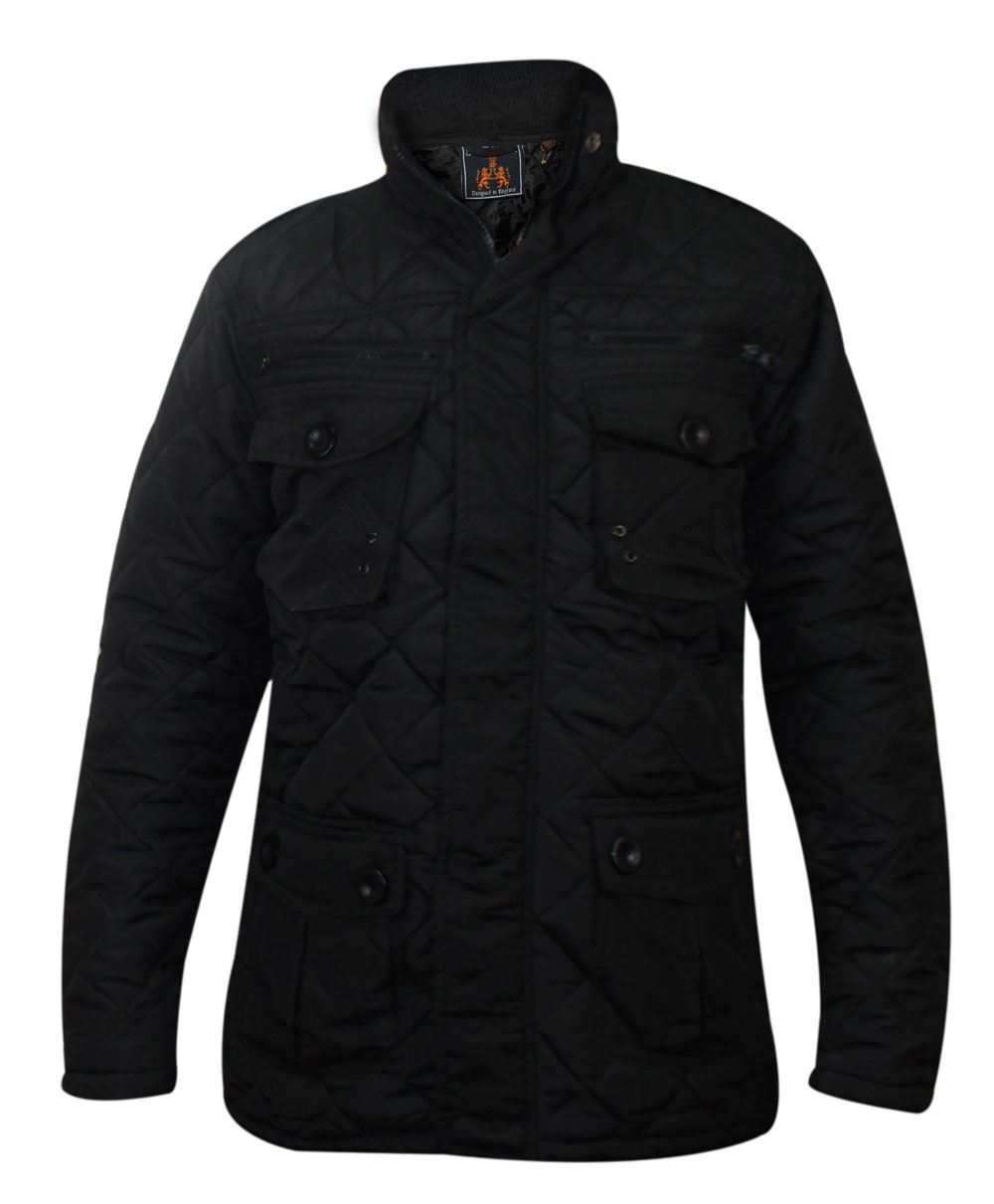 Mens SoulStar Jacket Multi Pockets Quilted Padded Concealed Hood Winter