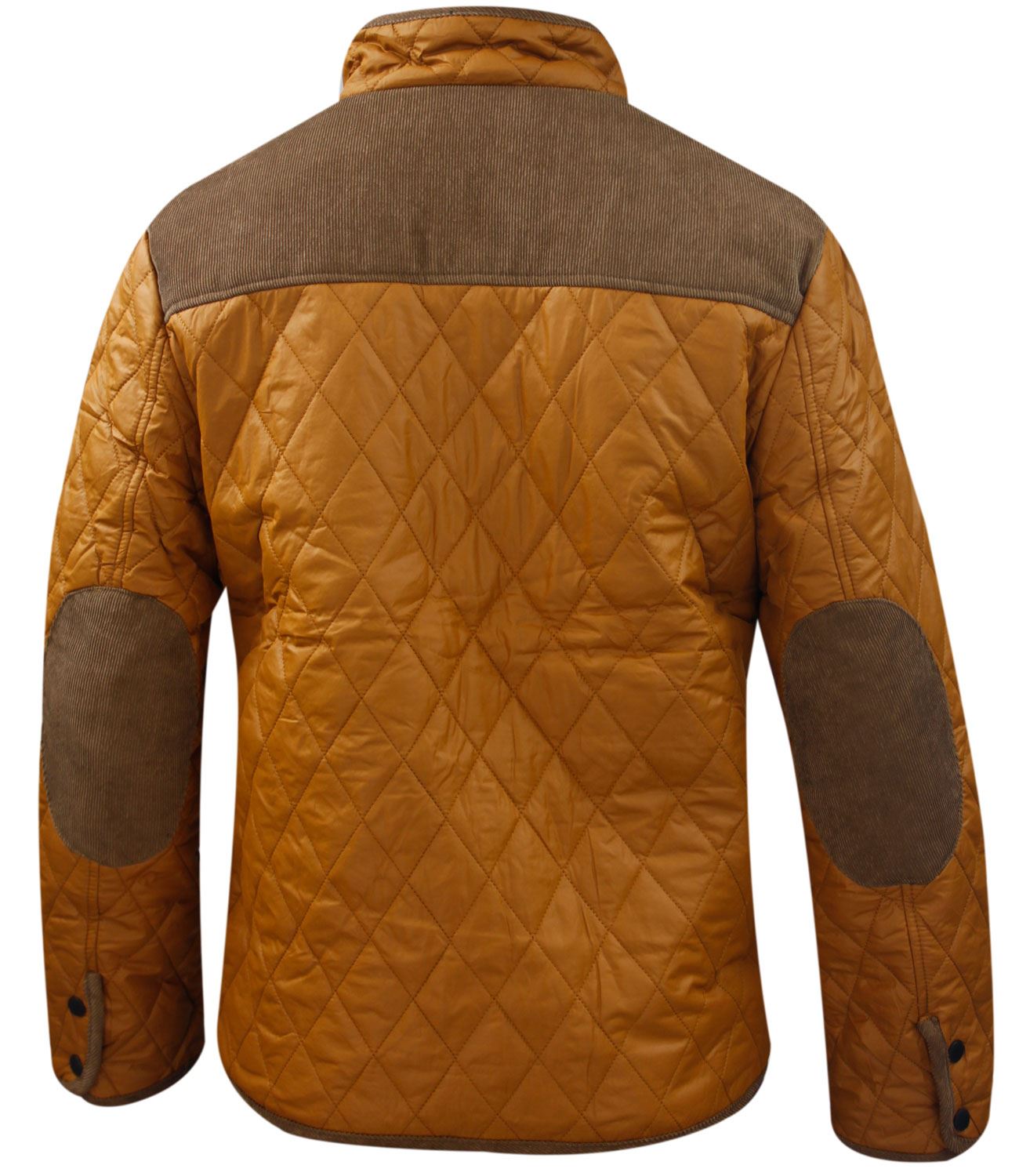 New Men Quilted Coat Funnel Neck Corduroy Patches Winter Lined Zip Up