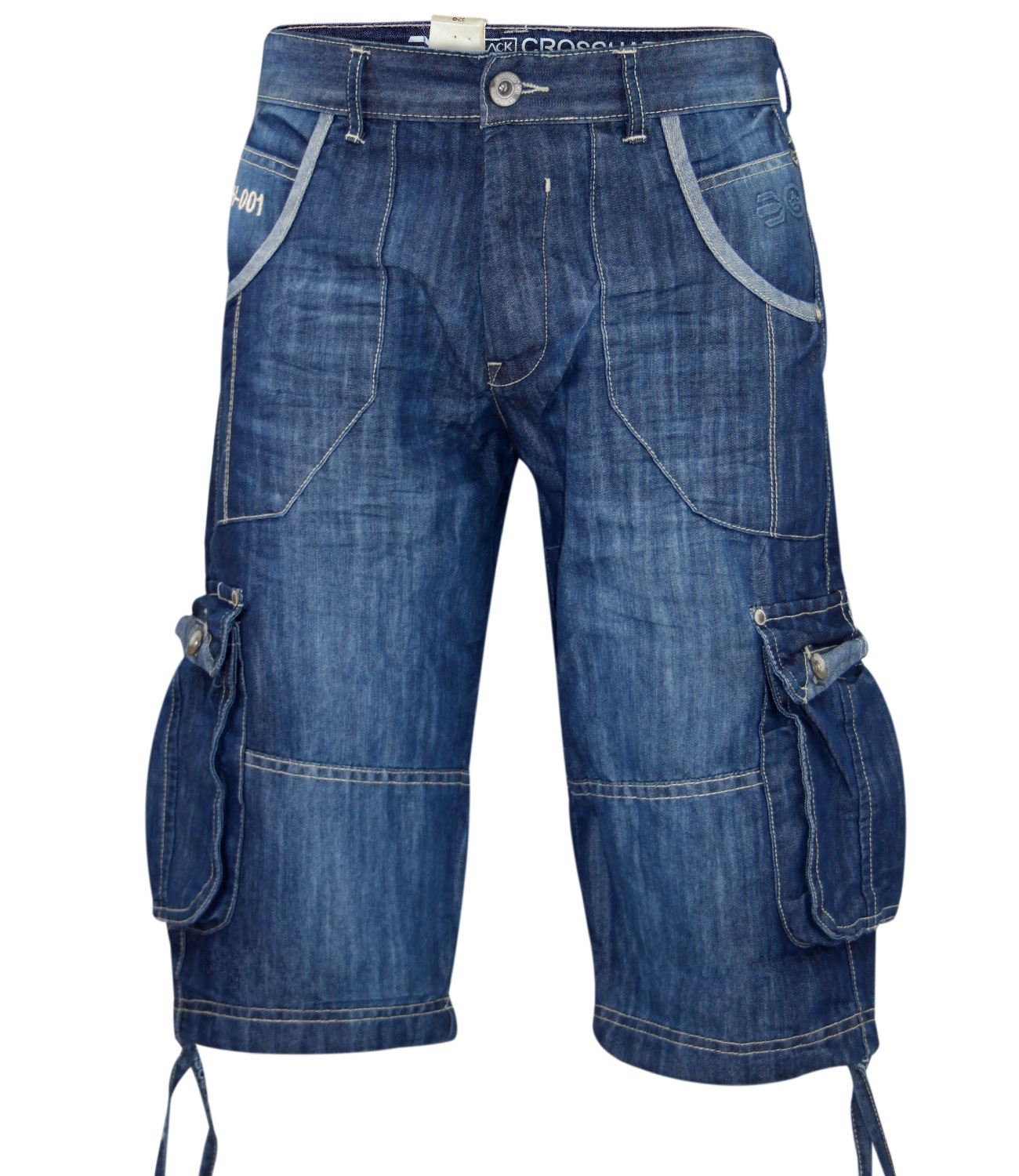 New Mens Crosshatch Branded Jeans Cargo Combat Three Quarter Denim