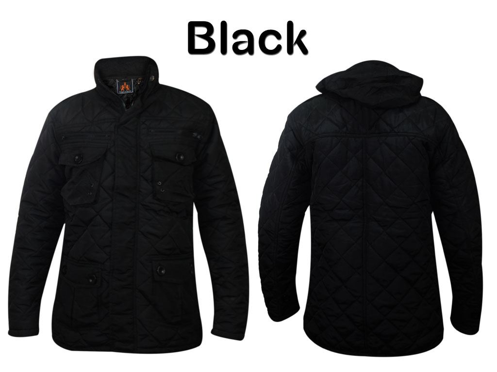 Mens SoulStar Jacket Multi Pockets Quilted Padded Concealed Hood Winter