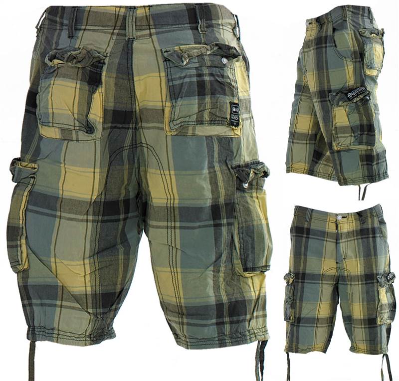 Mens Designer Crosshatch Check Cotton Cargo Combat Beach Sports 3/4 Leg