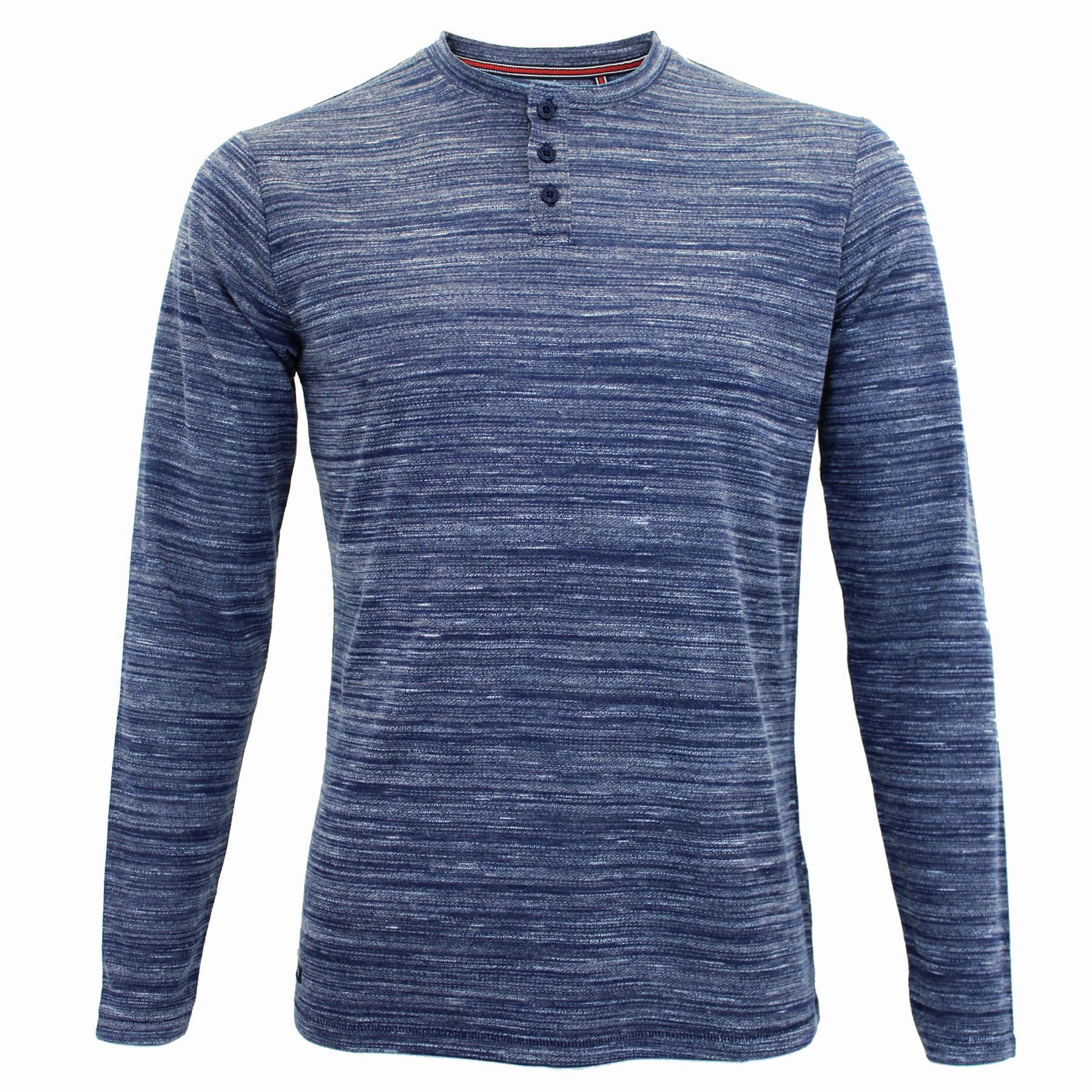 Mens Threadbare Long Sleeve Grandad Collar Top Lightweight Marl Effect