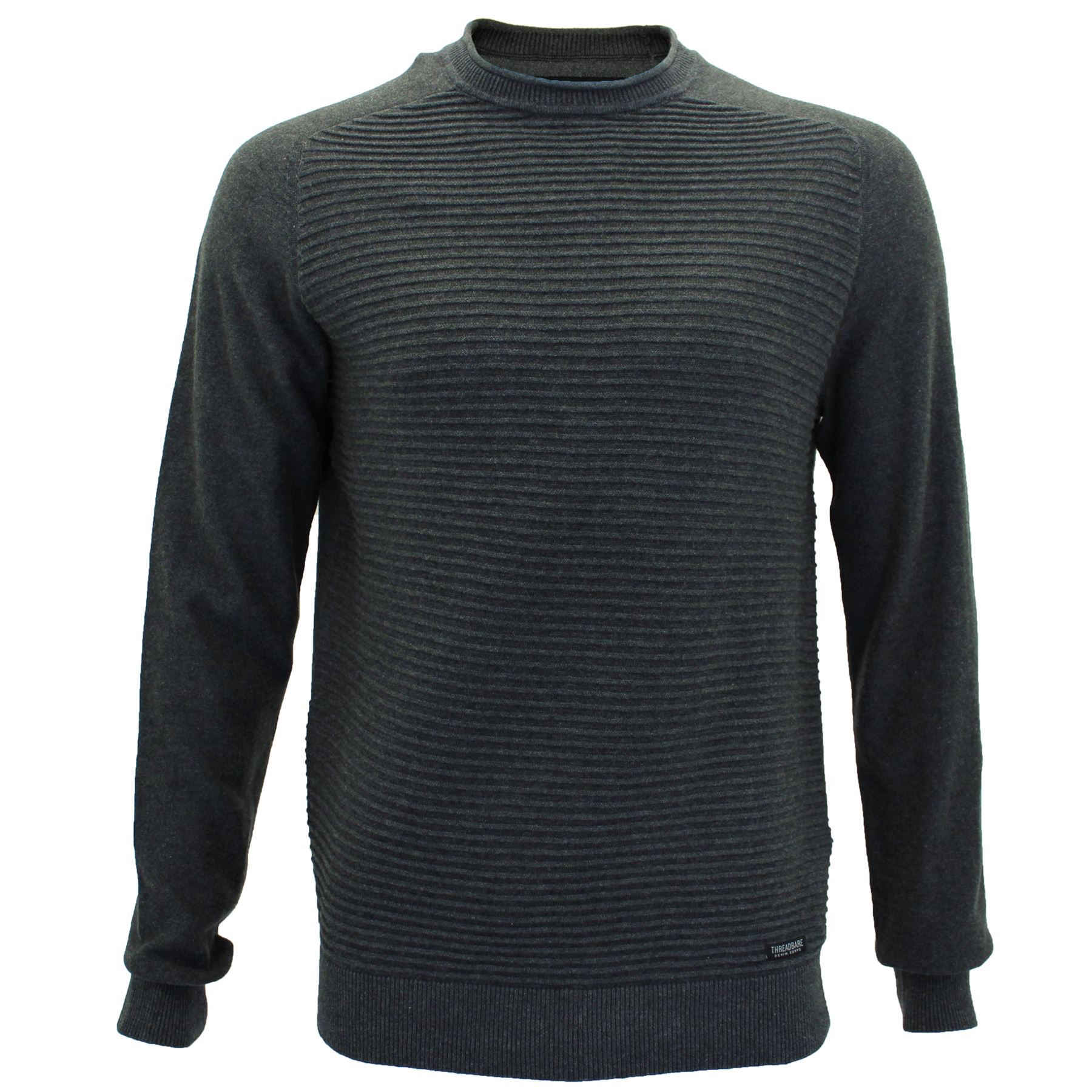 Mens Crew Neck Cotton Ribbed Knit Pullover Sweater Jumper By Threadbare