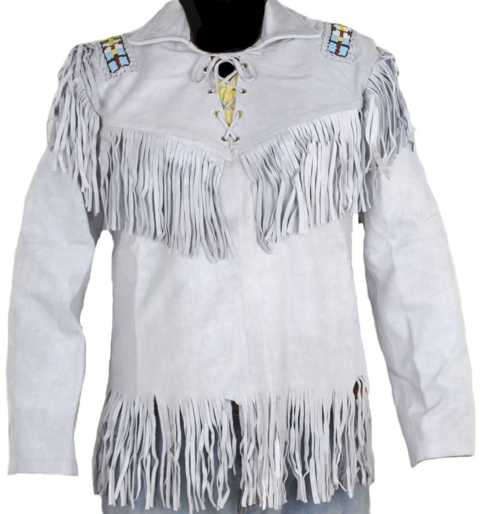 Celebrita X Cowboy Leather Jacket White Fringed Beads Work Celebrita X Cowboy Leather Jacket White Fringed Amp